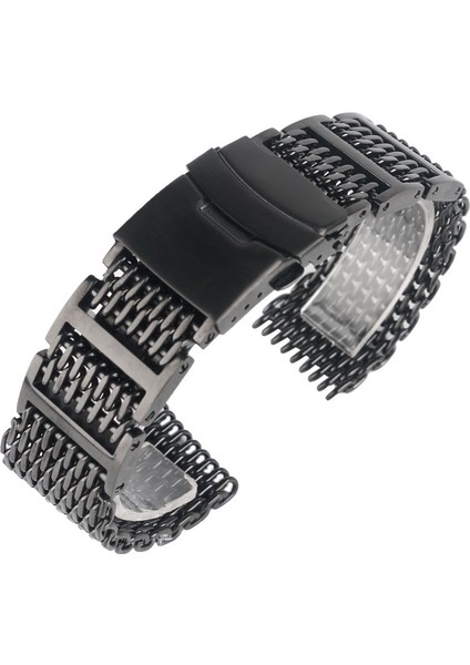 20MM Serin Üstün Köpekbalığı Mesh Watchband Siyah Bilek Watch Band Askı Lüks Katı Bağlantı Paslanmaz Çelik Değiştirme | Örgü Kordonlu Band | Köpekbalığı Meshwatchband Siyah (Yurt Dışından)
