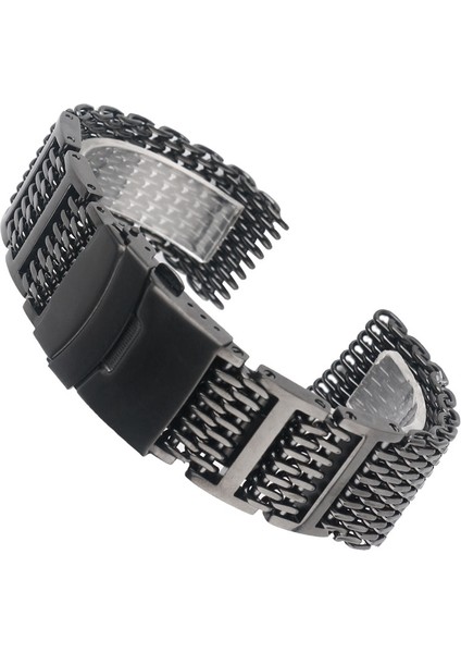20MM Serin Üstün Köpekbalığı Mesh Watchband Siyah Bilek Watch Band Askı Lüks Katı Bağlantı Paslanmaz Çelik Değiştirme | Örgü Kordonlu Band | Köpekbalığı Meshwatchband Siyah (Yurt Dışından)