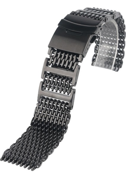 20MM Serin Üstün Köpekbalığı Mesh Watchband Siyah Bilek Watch Band Askı Lüks Katı Bağlantı Paslanmaz Çelik Değiştirme | Örgü Kordonlu Band | Köpekbalığı Meshwatchband Siyah (Yurt Dışından)