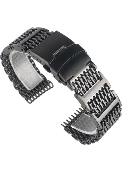 20MM Serin Üstün Köpekbalığı Mesh Watchband Siyah Bilek Watch Band Askı Lüks Katı Bağlantı Paslanmaz Çelik Değiştirme | Örgü Kordonlu Band | Köpekbalığı Meshwatchband Siyah (Yurt Dışından)