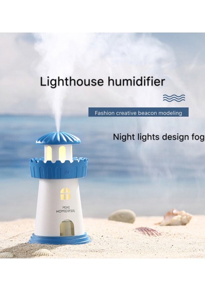 Güzel Deniz Feneri Ultrasonik Hava Nemlendirici DC5V USB Su Difüzörü 150 ml Gece Lambası Mist Maker Araba Nemlendirici | Nemlendiriciler (Mavi) (Yurt Dışından)