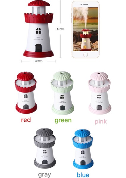 Güzel Deniz Feneri Ultrasonik Hava Nemlendirici DC5V USB Su Difüzörü 150 ml Gece Lambası Mist Maker Araba Nemlendirici | Nemlendiriciler (Mavi) (Yurt Dışından)