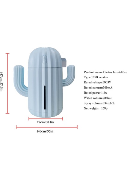 Hava Nemlendirici Ev Ofis Mini Hava Difüzör Kaktüs Tasarım USB Powered 340ML LED Nemlendirici USB Sürüm | Nemlendiriciler (Yurt Dışından) modelleri
