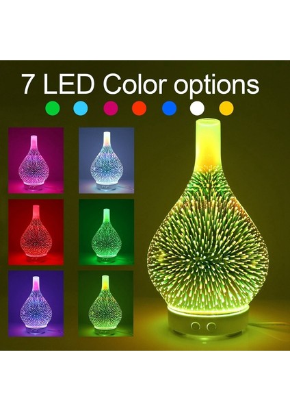 3D Cam Vazo Şekli Hava Nemlendirici ile 7 Renk LED Gece Lambası Aroma Nemlendiriciler (Beyaz) (Yurt Dışından) modelleri