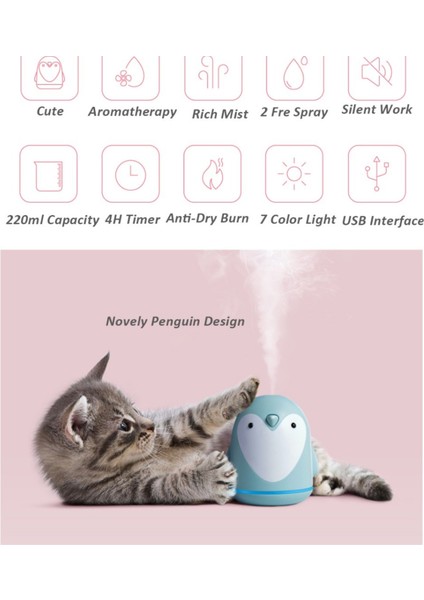 220ML Aroma Nemlendirici Sevimli Penguen USB Hava Difüzör Ev Ofis Araba Mist Maker Için Uçucu Yağ Difüzör | Nemlendiriciler (Mavi) (Yurt Dışından) modelleri