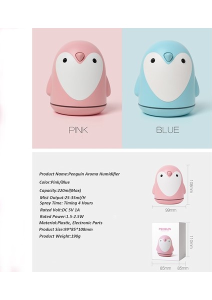220ML Aroma Nemlendirici Sevimli Penguen USB Hava Difüzör Ev Ofis Araba Mist Maker Için Uçucu Yağ Difüzör | Nemlendiriciler (Mavi) (Yurt Dışından) fırsatları