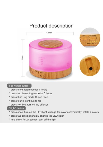 500ML Aromaterapi Difüzör Hava Nemlendirici LED Gece Işık ile Ev Odası Ultrasonik Serin Mist Aroma Uçucu Yağ Difüzör | Nemlendiriciler (Yurt Dışından) fırsatları