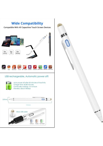 Manyetik Stylus Kalem Aktif Kalemler Iphone Dokunmatik Ekranlar Için Beyaz Tabletler Beyaz (Yurt Dışından)