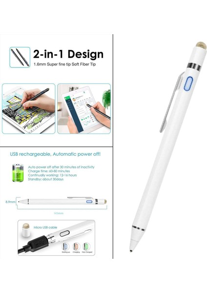 Manyetik Stylus Kalem Aktif Kalemler Iphone Dokunmatik Ekranlar Için Beyaz Tabletler Beyaz (Yurt Dışından)