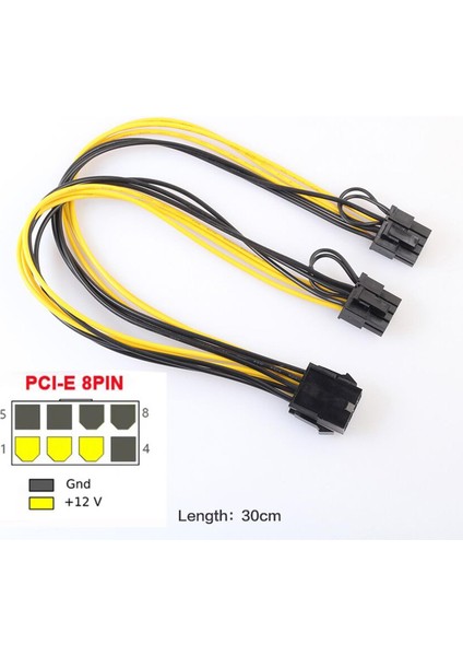 8 Pin - 2 x 8 Pin (6 + 2) Konektörü 30 cm 18AWG Pcı Express Güç Kaynağı Kablosu 6 Parça (Yurt Dışından)