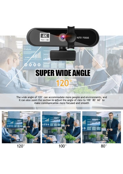 4 K Hd USB Web Kamerası Web Kamera W / Video Oyunu Için Mikrofon Döndürülebilir 4K Siyah (Yurt Dışından)