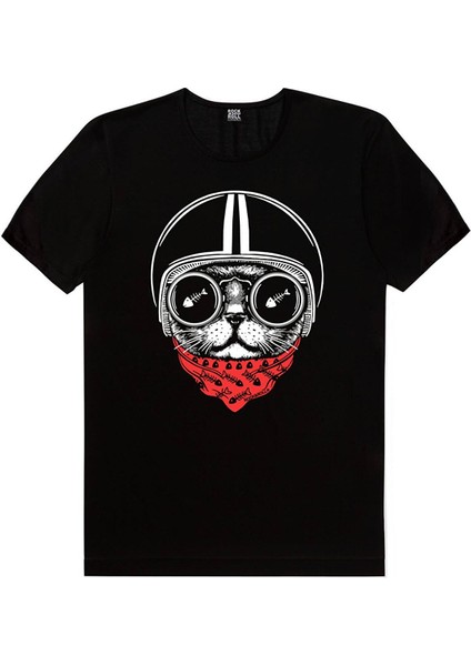 Şaşkın Kedi Siyah, Kasklı Kedi Erkek Tişört 2'li Eko Paket modelleri