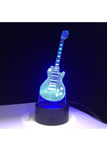 Three Beans 3D Elektro Gitar LED Lamba USB Masa Lambası Bebek Uyku Gece Işık Müzik Uzaktan Kumanda Çocuk Hediyeler | LED Gece Işıkları (Yurt Dışından)