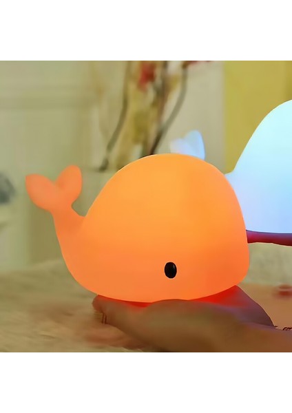 LED Sevimli Balina Gece Işık 7 Renkler Pil Silikon Yumuşak Başucu Dekoratif Işık Bebek Kreş Karikatür Lambası Çocuk Hediye | LED Gece Işıkları (Yurt Dışından)