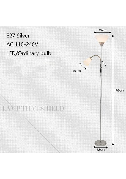 Amerikan Tarzı Modern Demir Boyalı Zemin Lambaları Ayarlanabilir E27 LED 220 V Oturma Odası Çalışma Için Yenilik Zemin Işıkları Başucu Ofisi (Gümüş) (Yurt Dışından)