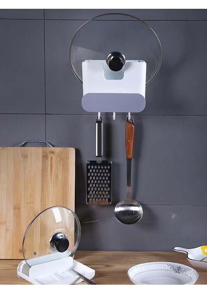 Pan Kapak Standı Pot Kapak Raf Duvara Monte Saklama Çerçevesi Kendinden Yapışkanlı Ev Mutfak Organize Punch Ücretsiz Raf Kesme Tahtası | Raflar ve sahipler (Beyaz) (Yurt Dışından)