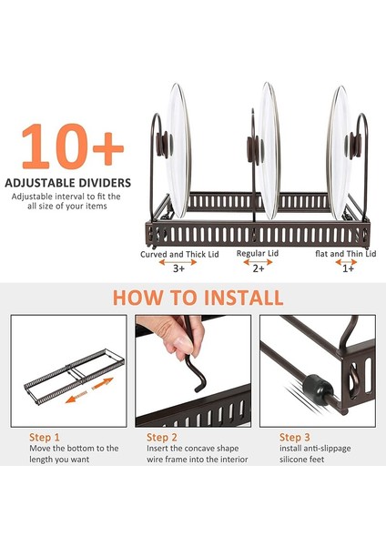 Genişletilebilir Pot Raf Organizatör Pot ve Pan Organizatör Kabine, Pot Kapak Organizatör Tutucu Raf Mutfak Tezgahı | Raflar ve sahipler (Kahverengi) (Yurt Dışından)