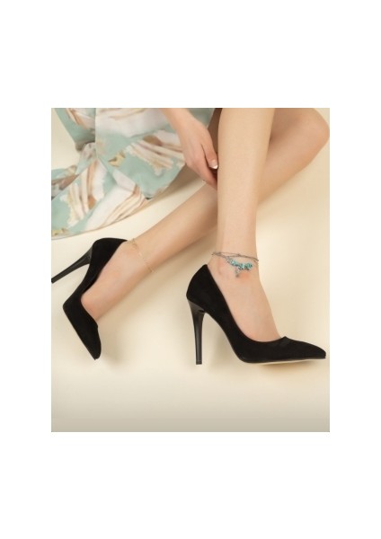 Kadın Siyah Süet Ince Yüksek Topuklu 8-9 cm Sivri Burun Stiletto Günlük Ayakkabı fiyatları