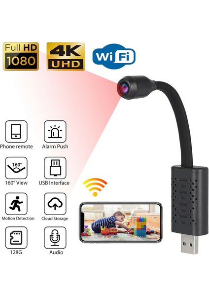 Full Hd 1080 P Len Kablosuz Wifi Güvenlik Kamera USB Bağlantı Noktaları Kamera Gece Görüş (Yurt Dışından)