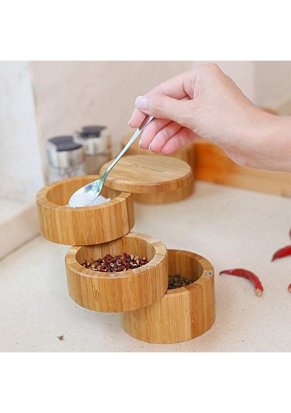Bambu Üçlü Tuz Kutusu, Ahşap Kutu,(Yurt Dışından)