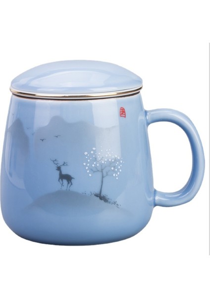 Seramik Filtre Çay Kılıfı Basit Büyük Kapasiteli Çift Drinkware Kapaklı Kahve Kupa Porselen Ofis Çay Ayırma Kupası | Teacups (Elk) (Yurt Dışından)