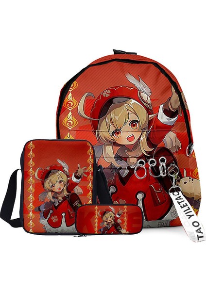 3 Adet / Takım Genshin Darbe Satchel Anime 3D Baskı Okul Çantası Casual Sırt Çantası Messenger Çanta ile Kalem Çantası (Yurt Dışından)
