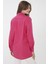 Kadın Kenarları Düğmeli Koton Gömlek Fuşya 5