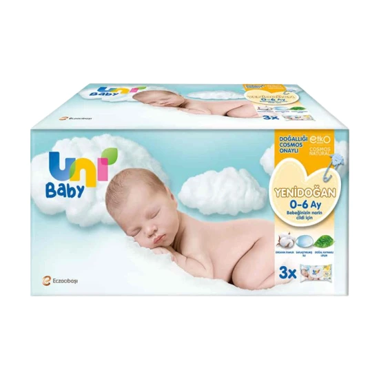 Uni Baby Yenidoğan Islak Pamuk Mendil 3'lü Fırsat Paketi / 120 Yaprak