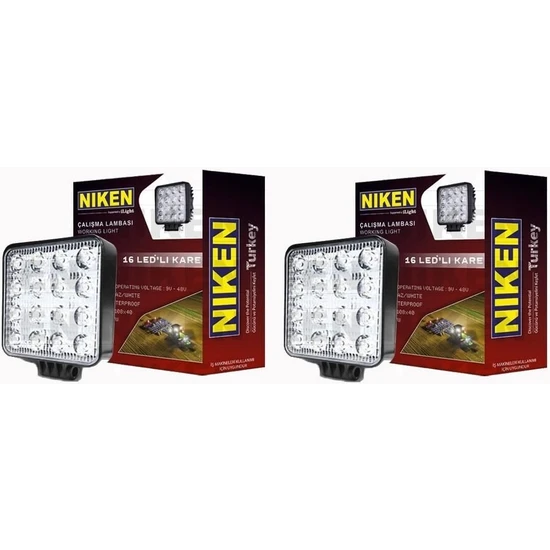 Niken Pro 16 Led Kare Off Road Sis Farı Çalışma Lambası 2 Adet 12-24V 27W