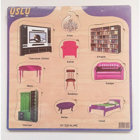Uslu Eğitici Ahşap Puzzle Oyuncak Ev Eşyaları 32X32CM Fiyatı