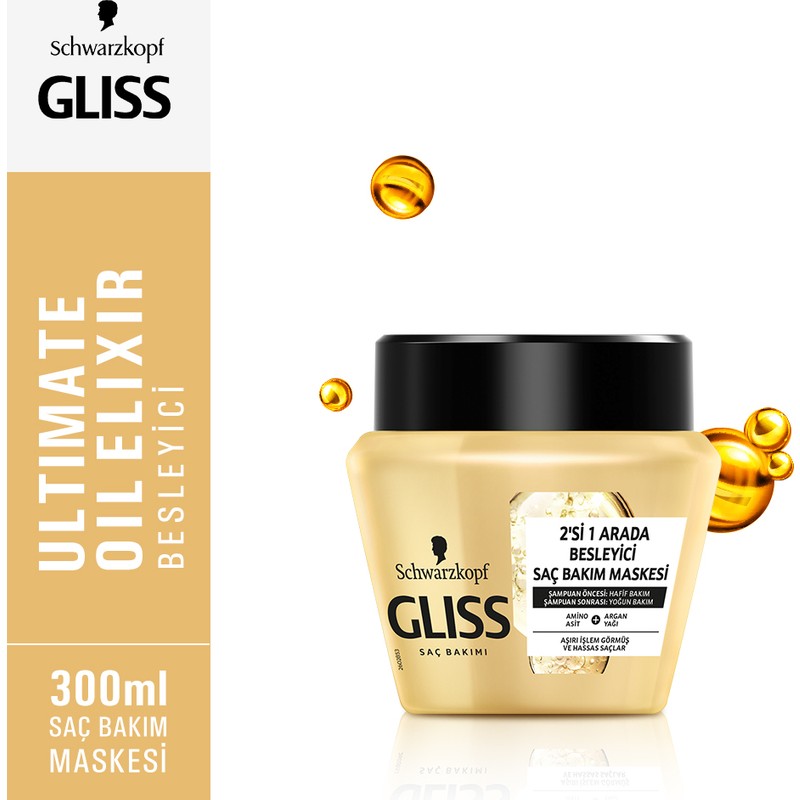 Gliss Ultimate Oil Elixir 2'Sİ 1 ARADA Besleyici Saç Bakım Maskesi - Aminoasit ve Argan Yağı ile 300 ml