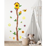 Sticker Sepetim Ağaç Dalı Boy Ölçer, Kuş Yuvası, Kuşlar, Kelebekler Çocuk Odası Dekoratif Duvar Dolap Sticker