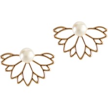 Lanfan Lotus Çiçek Küpe Parlak Beyaz Inci Kulak Çiviler Bayan Moda Kulak Takı (Yurt Dışından)