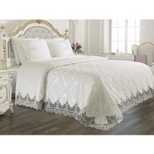 Çeyiz Diyarı Fransız Güpürlü Arus 3 Parça Pike Seti Krem