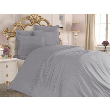 Çeyiz Diyarı Fransız Dantelli Lalemzar Çeyizlik Nevresim Takımı Gri