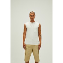 Bad Bear 22.01.23.002_Tribe Tank-Top Düz Yaka Normal Kalıp Düz Kırık Beyaz Erkek Atlet