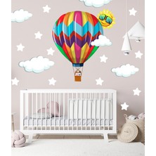 Sticker Sepetim Renkli Uçan Balon Bulutlar ve Yıldızlar Çocuk Odası Çok Amaçlı Duvar Sticker