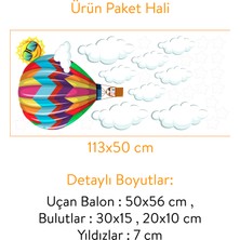 Sticker Sepetim Renkli Uçan Balon Bulutlar ve Yıldızlar Çocuk Odası Çok Amaçlı Duvar Sticker
