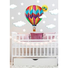 Sticker Sepetim Renkli Uçan Balon Bulutlar ve Yıldızlar Çocuk Odası Çok Amaçlı Duvar Sticker