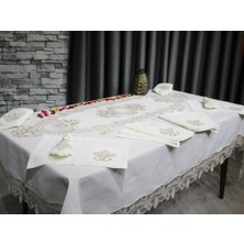 Çeyiz Diyarı Gülfem 8 Kişilik  Masa Örtüsü Takımı Krem Cappucino