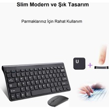 Triline Ingilizce Mini Slim 2.4 Ghz Kablosuz Klavye Mouse Set Klavye - Siyah