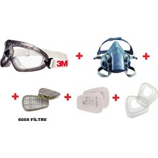 3m 2890SA G.GÖZLÜK+7503 (L) Yarım Yüz MASKE+6059 Abek1 FILTRE+5911 P1 Ped+ 501 Filtre Tutucu Kapak
