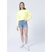 Aeropostale Kapüşonlu Crop Neon Sarı Kadın Sweatshirt - K-Gaia-Y