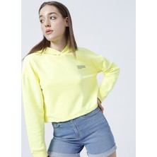 Aeropostale Kapüşonlu Crop Neon Sarı Kadın Sweatshirt - K-Gaia-Y