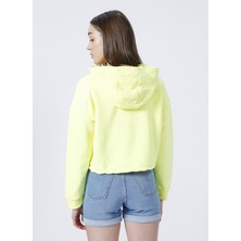 Aeropostale Kapüşonlu Crop Neon Sarı Kadın Sweatshirt - K-Gaia-Y