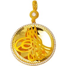 Bilezikci Yuvarlak Tasarım Tuğralı Altın Kolye Ucu