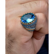 Gümüş Erkek Yüzük Aqua Marine Taşlı