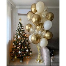 Beyaz-Ten-Gold-Konfetili Şeffaf Balon Seti
