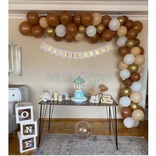 Krom Gold Karamel Ten ve Beyaz Balon Seti 100 Adet+5 mt Balon Zinciri