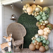 Best Parti Krom Gold Küf Yeşili Karamel ve Ten Rengi Balon Zinciri 70 Adet+5 mt Balon Zinciri